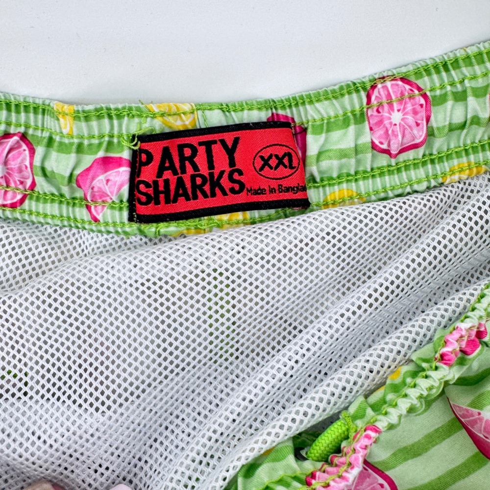 Party Sharks Swim Trunks Mens XXL Green Citrus Fruit Striped Beach - Picture 6 of 8